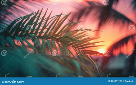 Tropical Palm Tree Silhouettes Against Vibrant Sunset Sky Background