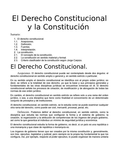 Relación Entre El Derecho Constitucional Y La Constitución El Derecho Constitucional Y La