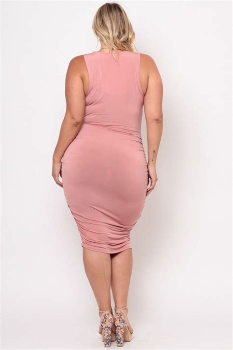 Plus Size Cowl Neck Bodycon Dress Dusty Rose Affordable Plus Size