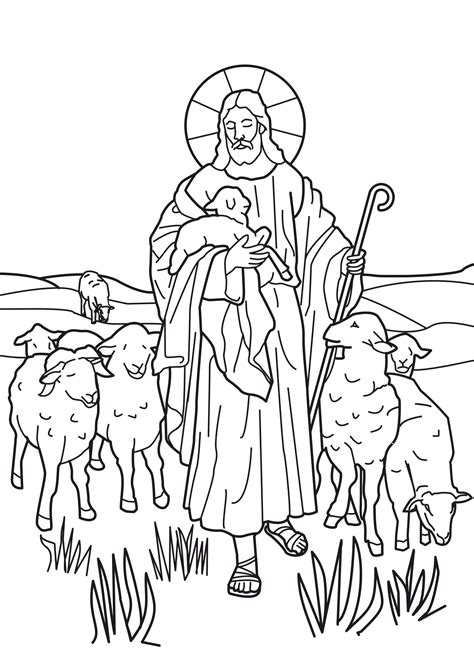 Image Coloring Jesus The Good Shepherd صورة تلوين الرب يسوع الراعي الصالح