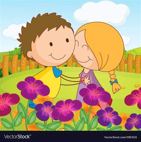 A Couple Dating At A Garden In The Hilltop Vector Image