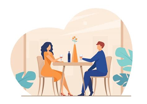 Dating Couple Enjoying Romantic Dinner Free Vector