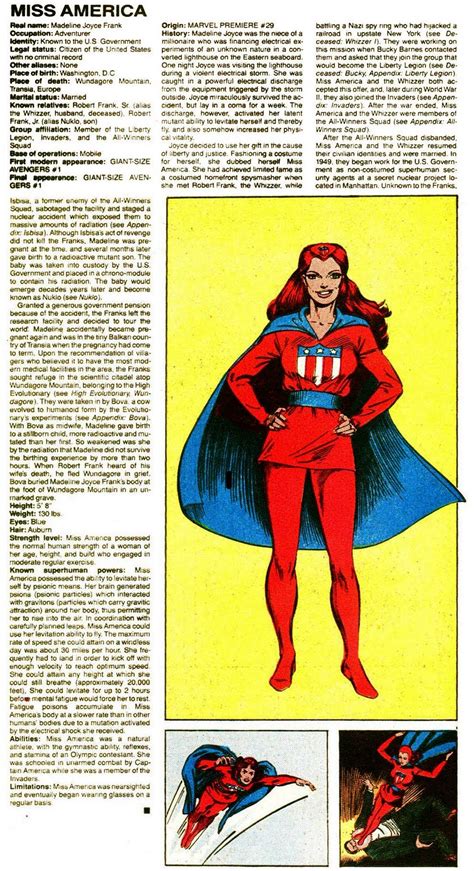 Fichas De Superheroes Marvel Y Dc Miss America