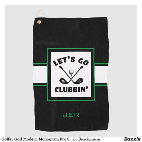Golfer Golf Modern Monogram Pro Sports Black Green Golf Towel Zazzle