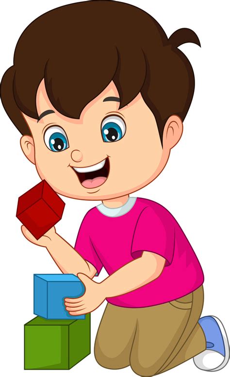 Cute Little Boy Playing With Building Blocks 13470377 Vector Art At
