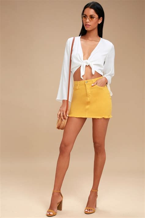 Mustard Yellow Denim Skirt Mini Skirt High Waisted Skirt