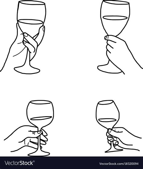 Set Hand Holding Wine Glass Doodle Royalty Free Vector Image