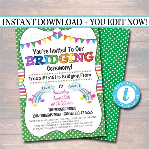 Bridging Invitation INSTANT EDITABLE Template Bridging From Daisies To Brownies To Juniors