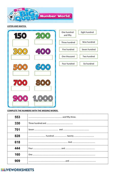 Numbers 100 To 1000 Activity Live Worksheets