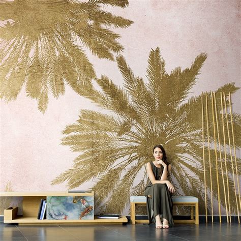 Simple Gold Palm Leaf Wallpaper Wall Mural Home Decor Etsy