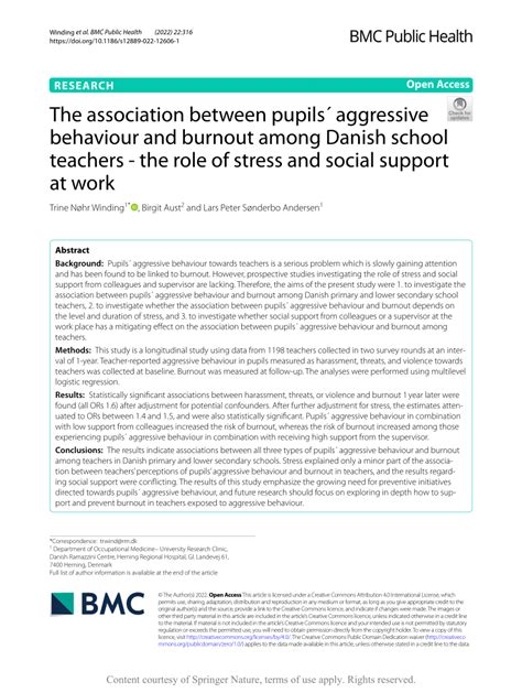 pdf the association between pupils´ aggressive behaviour and burnout among danish school