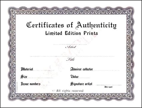 Blank Certificate Of Authenticity Sample Templates Sample Templates