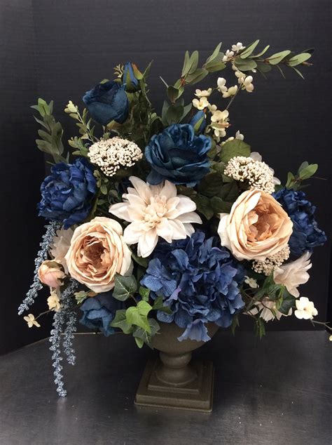 Blue And Cream Silk Floral Arrangement Blue Flower Arrangements Fake