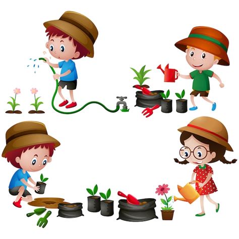 Kids In The Garden Design Vector Free Download