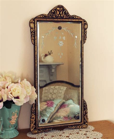 Antique Mirror Etched Beveled Glass Gold Frame Wood Gesso Etsy