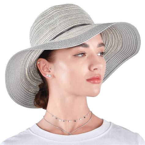 Womens Sun Straw Summer Floppy Beach Hat Wide Brim Upf 50 Foldable Roll