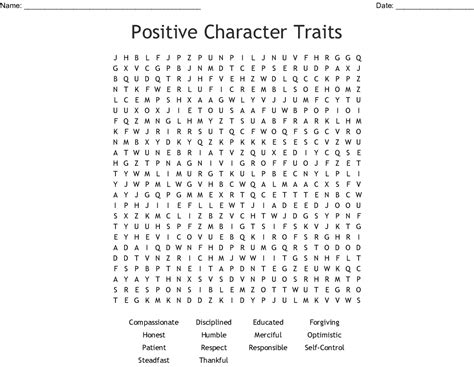 Positive Character Traits Word Search Wordmint