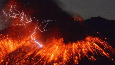 Japan Volcano Sakurajima Erupts Spectacularly As Lightning Flashes In