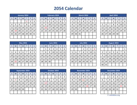 2054 Calendar In Pdf