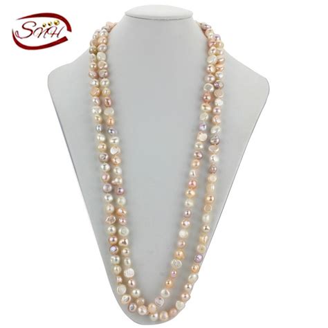 Snh 100 Natural Pearl Necklace Beads Necklace 160cm 9 10mm Natural