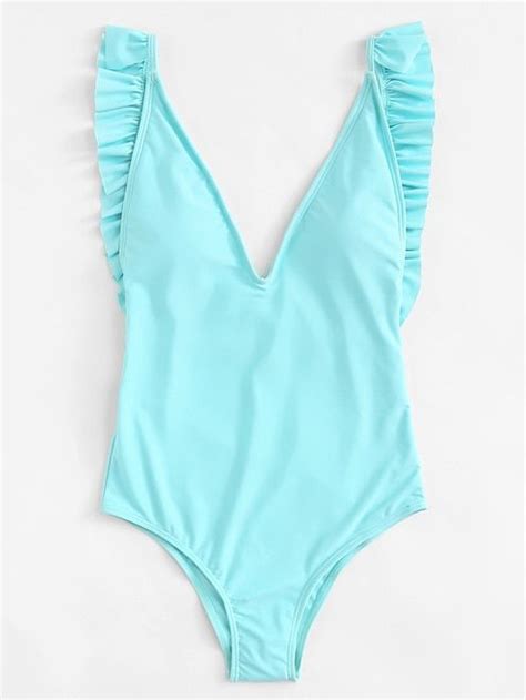 Open Back Ruffle Swimsuit Turquoise Ruffle Swimsuit Swimsuits Swimsuits Outfits