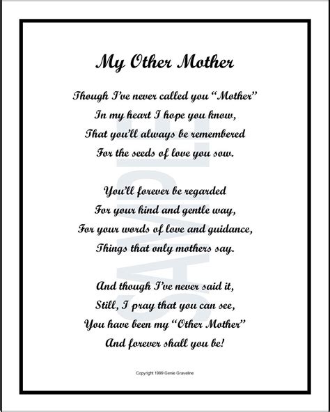 Poem For My Other Mother Mother In Law Poem Verse Print T Etsy