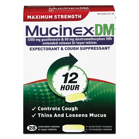 Mucinex Dm Max Strength Expectorant And Cough Suppressant 28 Tablets Box