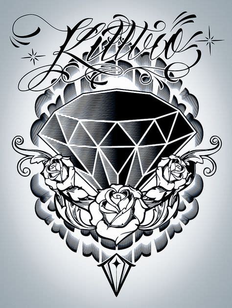 Unique Diamond With Roses Tattoo Design Diamond Tattoos Diamond