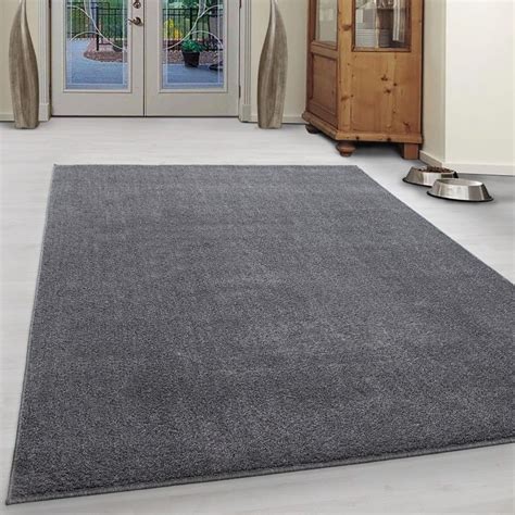 Grey Rug Modern Plain Bedroom Floor Carpet Small Extra Large Woven Run