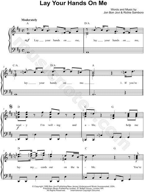 Jon Bon Jovi Lay Your Hands On Me Sheet Music Easy Piano In D Major
