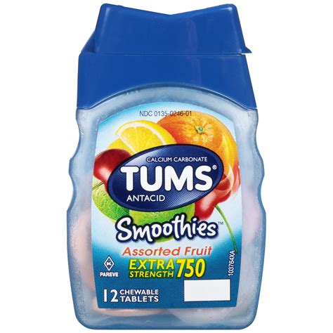 Tums Smoothies Antacid Extra Strength 750 Assorted Fruit Chewable Tablets 12 Tablets Shop