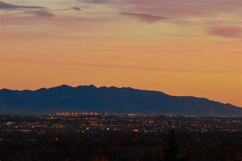 Albuquerque Sunset Manzano Mountains And Albuquerque Nm At G