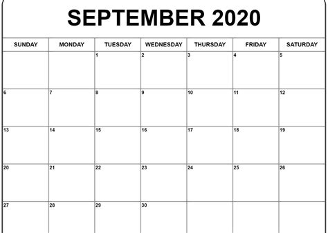 September 2020 Calendar Calendar Template Blank Calendar Template