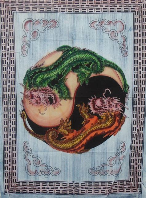 Tapestry Brush Yin Yang Dragon Poster Wall Hanging Home Decor Etsy