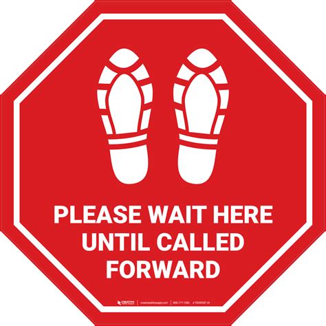Please Wait Here Until Called Forward Shoe Prints Stop Floor Sign