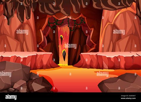 Infernal Dark Cave With Lava Scene Stock Vector Image And Art Alamy