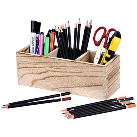 Pen Holder For Desk Wood Pencil Holder3 Compartments Organizer