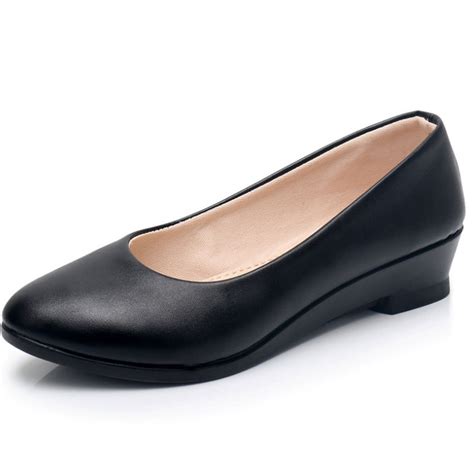 New Ladies Black Pumps Formal Low Heel Wedges Shoes Comfort Women