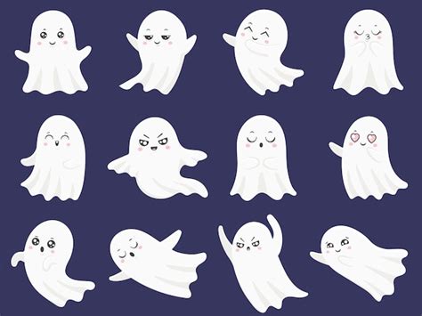 Premium Vector Cute Halloween Ghosts Set