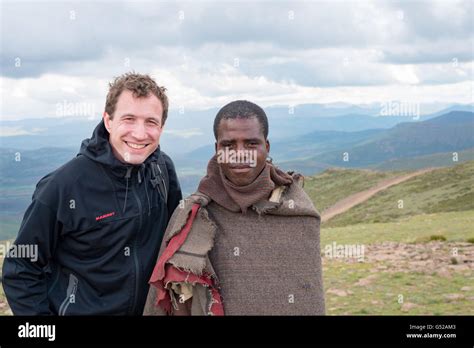 Lesotho Mokhotlong Near Sani Pass Basotho Man Along With A German