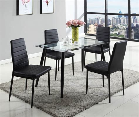 Stylish and sophisticated, this modern 7 piece dining set commands a contemporary appeal. Black Glass Top Dinette Set | Dining Room Furniture Sets