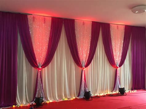Burgundy Wedding Backdrop Stage Curtain With Shiny Silver Drape Party