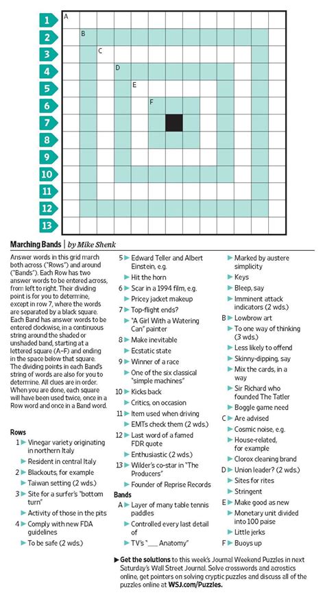 Marching Bands Saturday Puzzle Wsj Puzzles Wsj