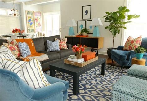 Countrylivingroom Living Room Orange Teal Living Rooms Blue And