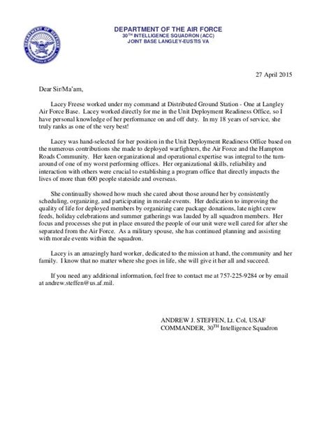 Air Force Spouse Letter Of Appreciation With The Help Of Several