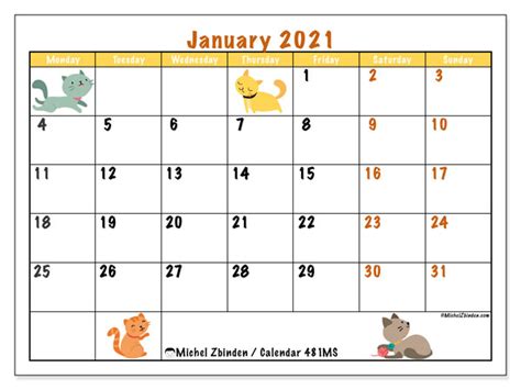 All you need is internet connection, a.pdf reading software like adobe reader, and a printer loaded with traditional sized 8.5″ by 11″ paper. Printable January 2021 "481MS" Calendar - Michel Zbinden EN