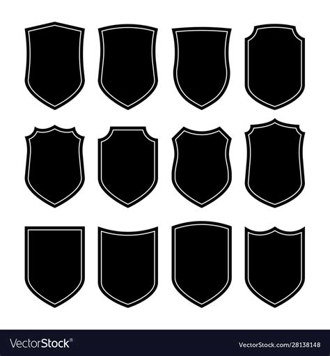 Shield Icons Set Different Black Shapes Royalty Free Vector