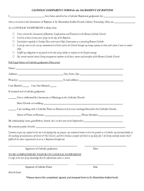 Fillable Online Catholic Godparent Form For The Sacrament Of Baptism