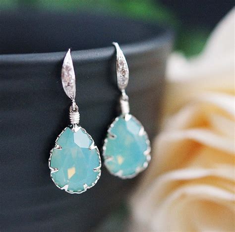 Mint Pacific Opal Swarovski Crystal Drop Dangle Earrings