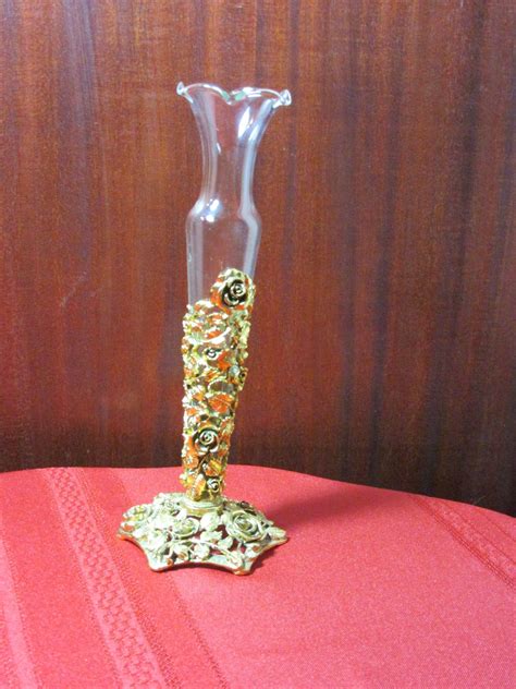 Matson Gold Floral Ormolu Bud Vase With Fluted Glass Insert Etsy In